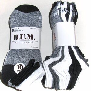 10 Pairs Womens BUM Equipment Light Weight Shoe 5-9 Assorted No Show Socks